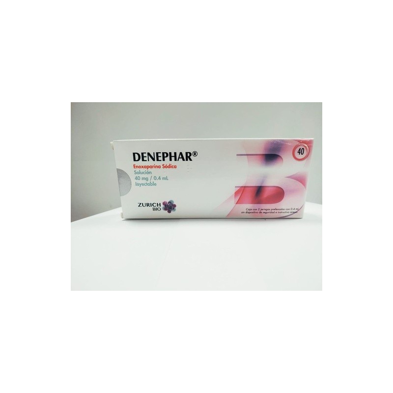 DENEPHAR ENOXAPARINA. SOLUCIÓN INYECTABLE CADA JERINGA CONTIENE: ENOXAPARINA SÓDICA 40 MG ENVASE CON 2 JERINGAS. DE 0.4 ML. ZURI