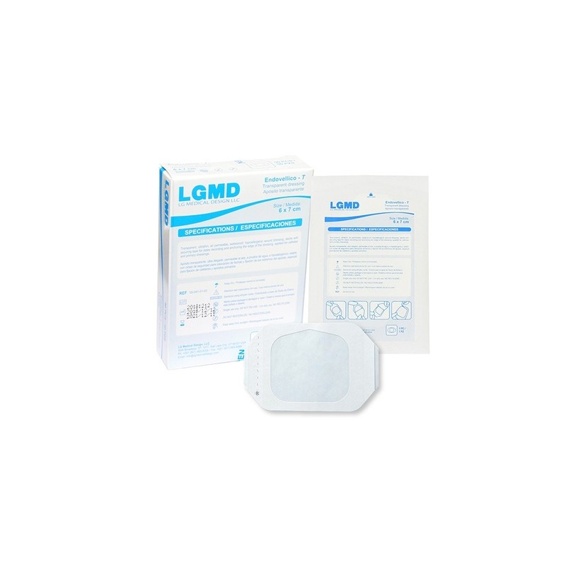 Apósitos Transparente, microporoso, autoadherible, estéril y desechable. Medidas: 7.0 a 8.5 x 5.08 a 6.0 cm. Envase con 50 pieza
