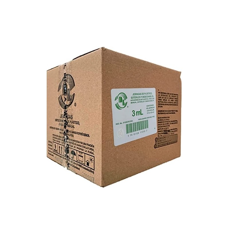 JERINGA HIPODERMICA DESECHABLE 3ML CON AGUJA 21G X 32MM C/100 DL