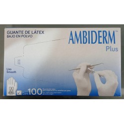 Guantes de látex para exploración No estériles Mediano Envase con 100 piezas. AMBIDERM