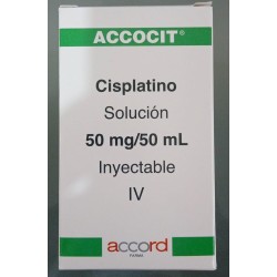Accocit  CISPLATINO 50mg/ 50mL. Envase con 1fco.ampula  Seco, manejable hasta 25°C.                                             